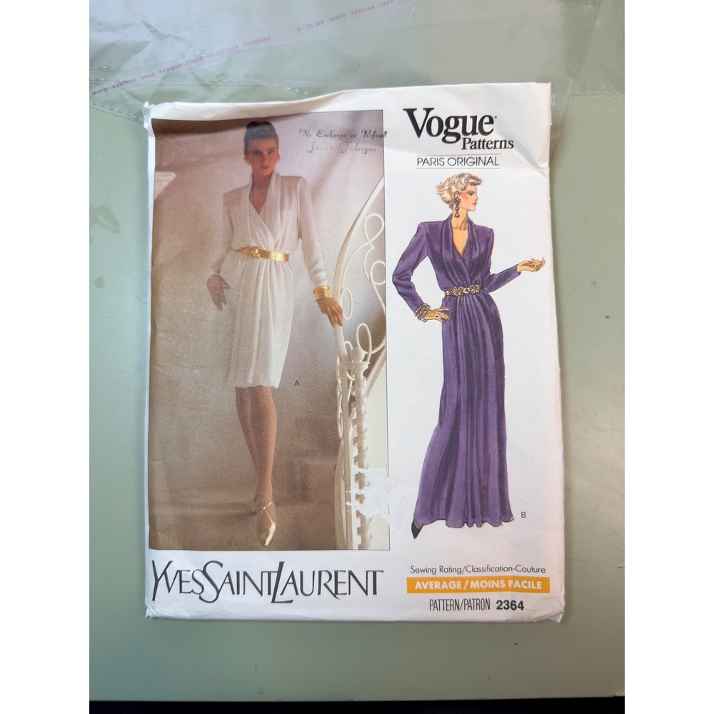 UNCUT Vtg. Vogue Yves Saint Laurent Pattern 2364 Size 12 Multi Dress 80s Couture